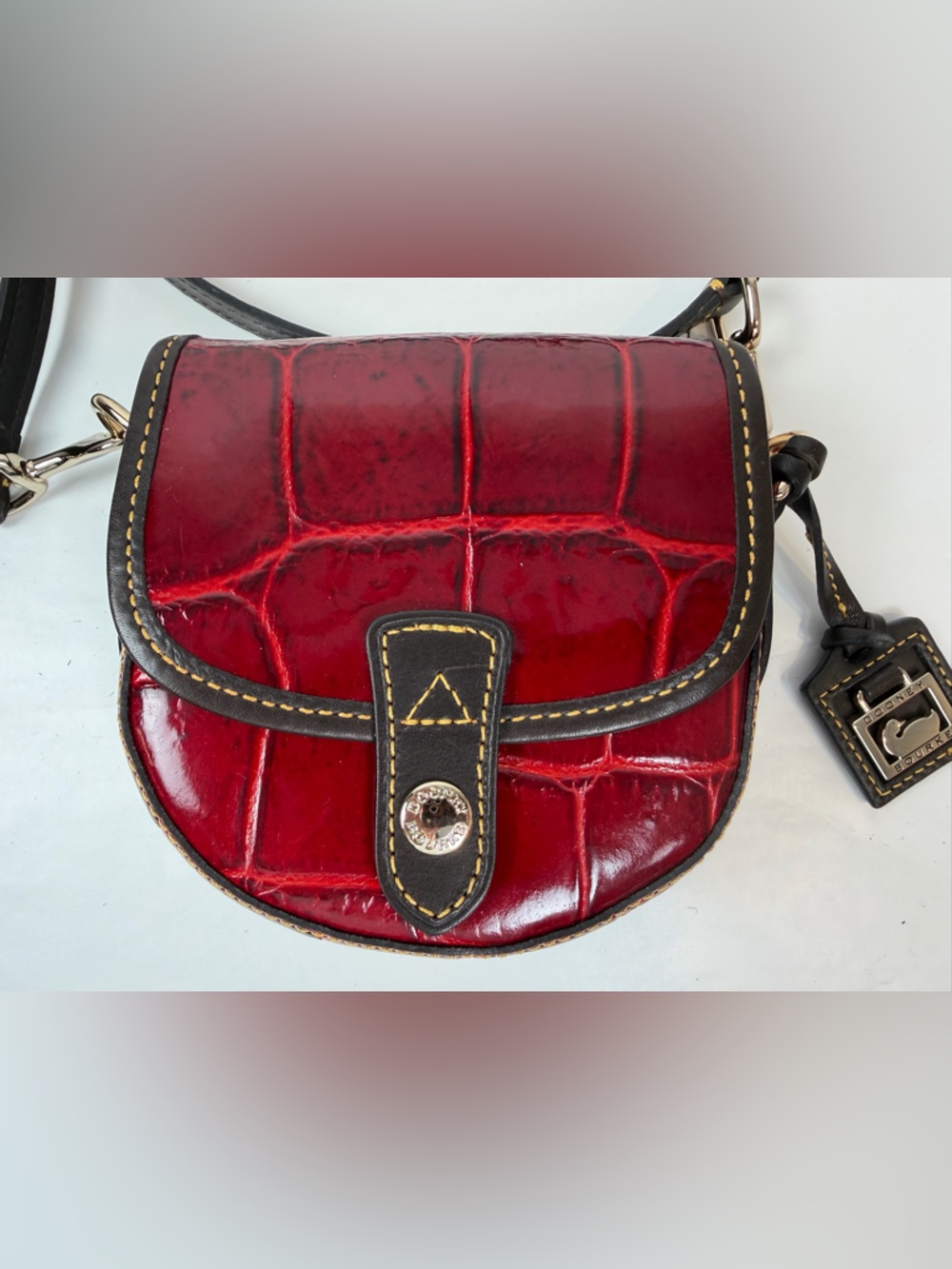 Dooney & Bourke Crossbody Purse Small Croc Embossed Flap Bordeaux Red Bag - Picture 2 of 12